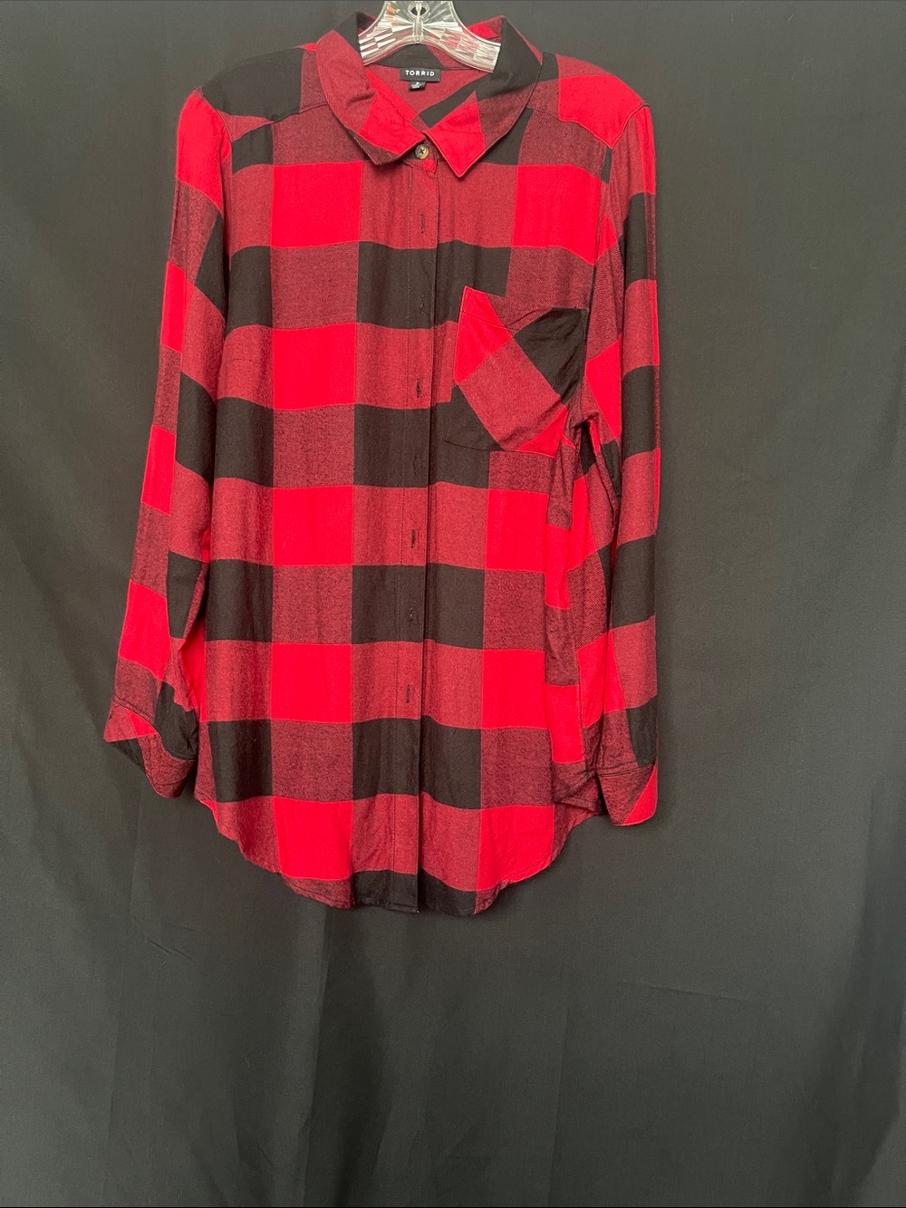 Torrid Red and Black Buffalo Plaid Button-Up Shirt